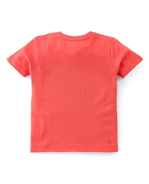 Babyhug Cotton Knit Half Sleeves T-Shirt with Dino Graphics Print - Orange