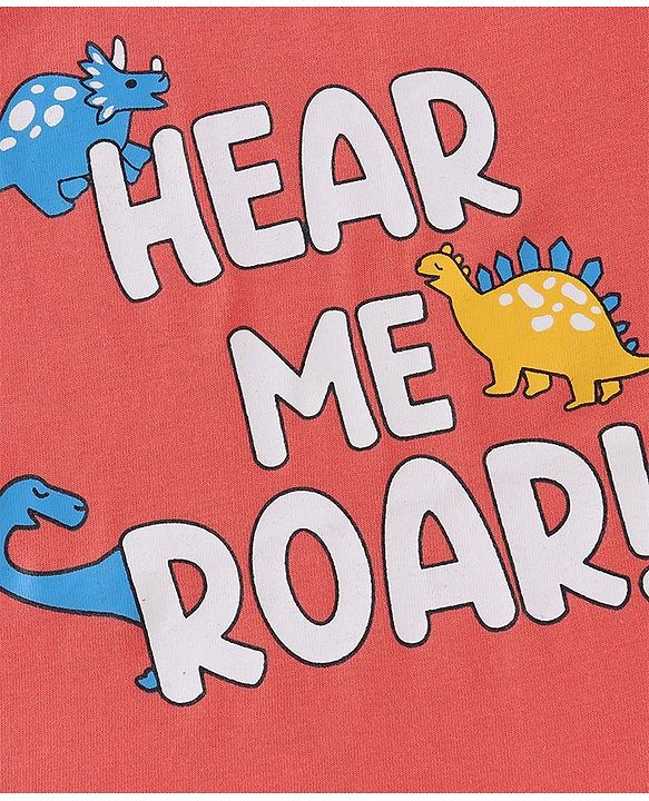 Babyhug Cotton Knit Half Sleeves T-Shirt with Dino Graphics Print - Orange