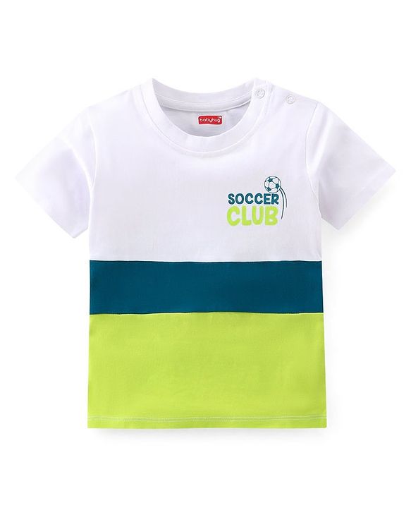Babyhug 100% Cotton Knit Half Sleeves T-Shirt Stripes & Soccer Ball Graphics Pack Of 3 - Multicolor