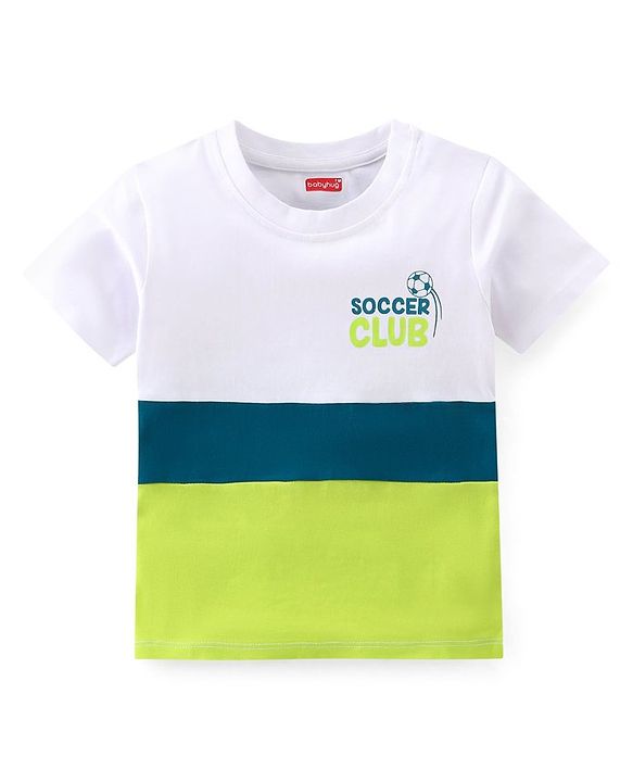 Babyhug 100% Cotton Knit Half Sleeves T-Shirt Stripes & Soccer Ball Graphics Pack Of 3 - Multicolor