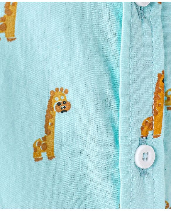Babyhug 100% Cotton Woven Half Sleeves Regular Collar Shirt Giraffe  Print - Blue