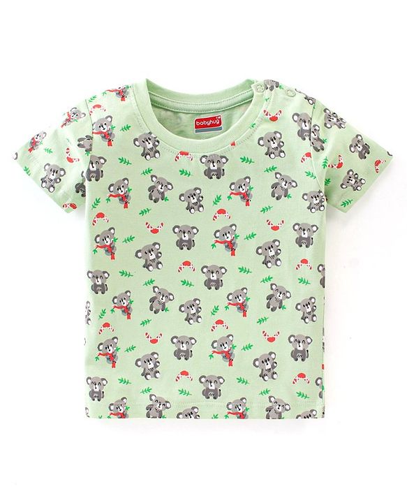 Babyhug 100% Cotton Knit Half Sleeves T-Shirt With Koala Graphics - Green