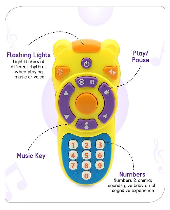 Babyhug Musical TV Remote Control Toy - Colour May Vary | Fun Sound & Light Toy for Kids | Encourages Sensory Development | Child-Safe & Non-Toxic | Ideal Gift for 3+ Months | BIS Certified
