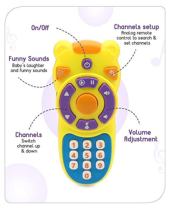 Babyhug Musical TV Remote Control Toy - Colour May Vary | Fun Sound & Light Toy for Kids | Encourages Sensory Development | Child-Safe & Non-Toxic | Ideal Gift for 3+ Months | BIS Certified