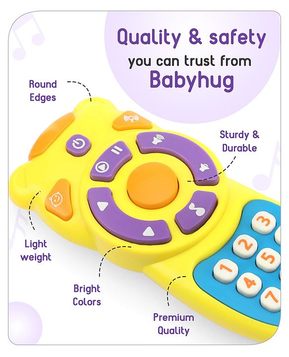 Babyhug Musical TV Remote Control Toy - Colour May Vary | Fun Sound & Light Toy for Kids | Encourages Sensory Development | Child-Safe & Non-Toxic | Ideal Gift for 3+ Months | BIS Certified