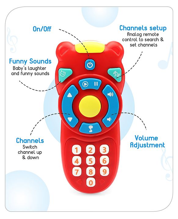 Babyhug Musical TV Remote Control Toy - Colour May Vary | Fun Sound & Light Toy for Kids | Encourages Sensory Development | Child-Safe & Non-Toxic | Ideal Gift for 3+ Months | BIS Certified