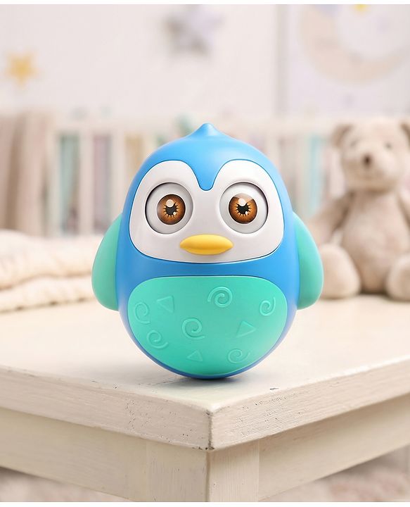 Babyhug Penguin Musical Push and Shake Eye Blinking Blue Roly Poly| Wobbling Bell Sounds For 8 Months+| Child Safe Material| Gifting Toy| BIS Certified