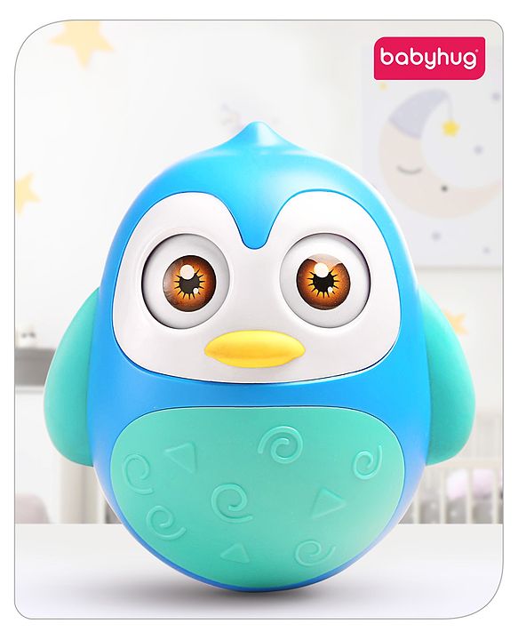 Babyhug Penguin Musical Push and Shake Eye Blinking Blue Roly Poly| Wobbling Bell Sounds For 8 Months+| Child Safe Material| Gifting Toy| BIS Certified