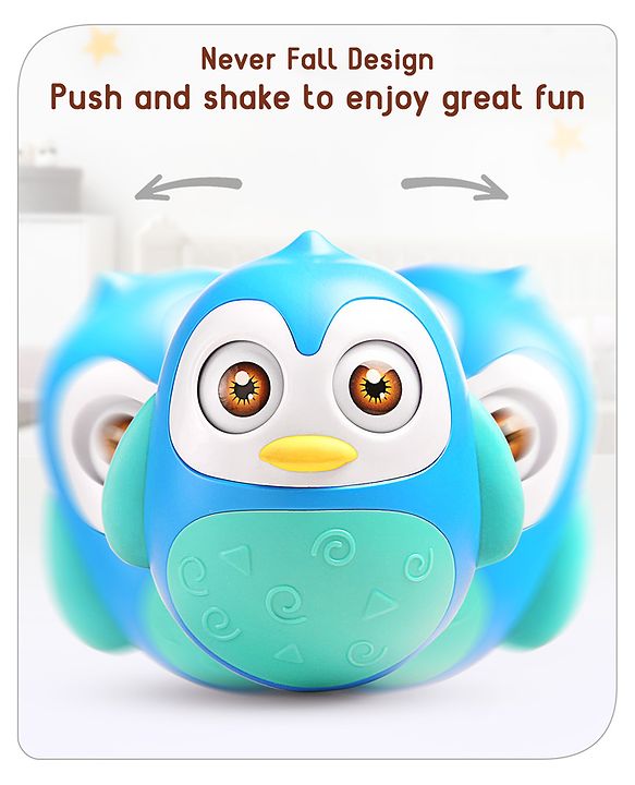 Babyhug Penguin Musical Push and Shake Eye Blinking Blue Roly Poly| Wobbling Bell Sounds For 8 Months+| Child Safe Material| Gifting Toy| BIS Certified