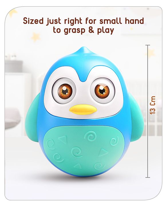 Babyhug Penguin Musical Push and Shake Eye Blinking Blue Roly Poly| Wobbling Bell Sounds For 8 Months+| Child Safe Material| Gifting Toy| BIS Certified