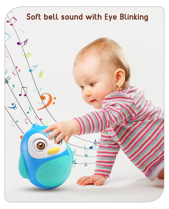 Babyhug Penguin Musical Push and Shake Eye Blinking Blue Roly Poly| Wobbling Bell Sounds For 8 Months+| Child Safe Material| Gifting Toy| BIS Certified