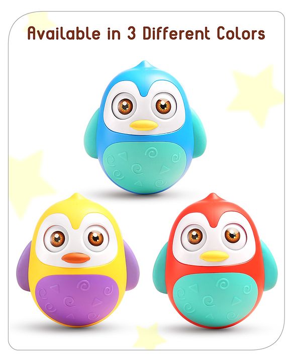 Babyhug Penguin Musical Push and Shake Eye Blinking Blue Roly Poly| Wobbling Bell Sounds For 8 Months+| Child Safe Material| Gifting Toy| BIS Certified