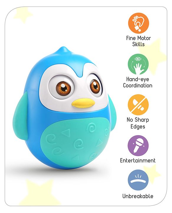 Babyhug Penguin Musical Push and Shake Eye Blinking Blue Roly Poly| Wobbling Bell Sounds For 8 Months+| Child Safe Material| Gifting Toy| BIS Certified