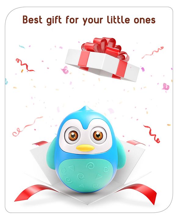 Babyhug Penguin Musical Push and Shake Eye Blinking Blue Roly Poly| Wobbling Bell Sounds For 8 Months+| Child Safe Material| Gifting Toy| BIS Certified