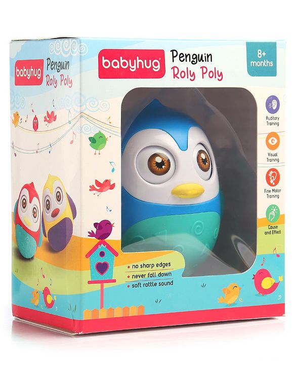 Babyhug Penguin Musical Push and Shake Eye Blinking Blue Roly Poly| Wobbling Bell Sounds For 8 Months+| Child Safe Material| Gifting Toy| BIS Certified