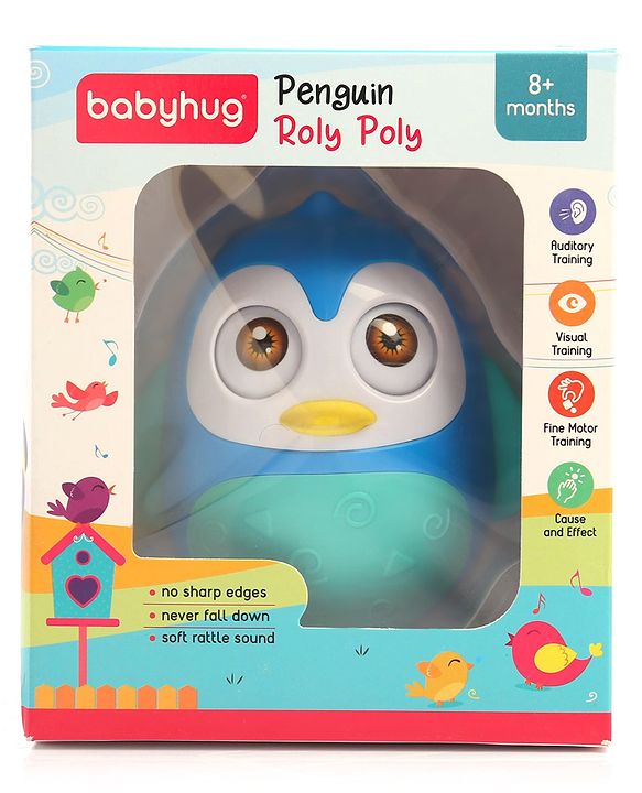 Babyhug Penguin Musical Push and Shake Eye Blinking Blue Roly Poly| Wobbling Bell Sounds For 8 Months+| Child Safe Material| Gifting Toy| BIS Certified