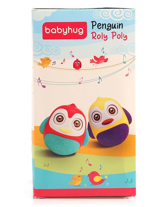Babyhug Penguin Musical Push and Shake Eye Blinking Blue Roly Poly| Wobbling Bell Sounds For 8 Months+| Child Safe Material| Gifting Toy| BIS Certified