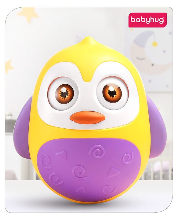Babyhug Penguin Musical Push and Shake Eye Blinking Blue Roly Poly| Wobbling Bell Sounds For 8 Months+| Child Safe Material| Gifting Toy| BIS Certified
