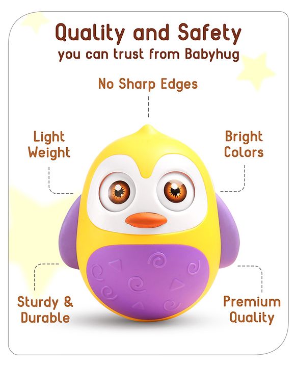 Babyhug Penguin Musical Push and Shake Eye Blinking Blue Roly Poly| Wobbling Bell Sounds For 8 Months+| Child Safe Material| Gifting Toy| BIS Certified