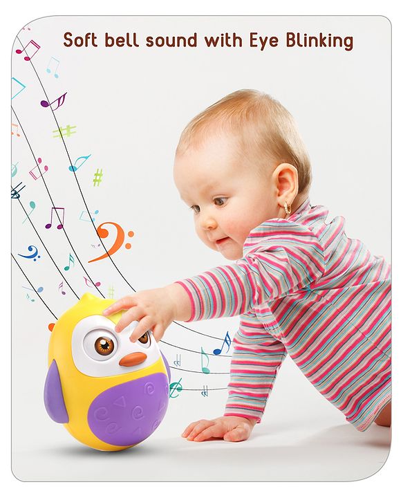 Babyhug Penguin Musical Push and Shake Eye Blinking Blue Roly Poly| Wobbling Bell Sounds For 8 Months+| Child Safe Material| Gifting Toy| BIS Certified