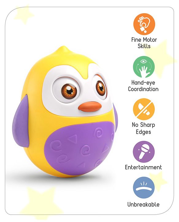 Babyhug Penguin Musical Push and Shake Eye Blinking Blue Roly Poly| Wobbling Bell Sounds For 8 Months+| Child Safe Material| Gifting Toy| BIS Certified