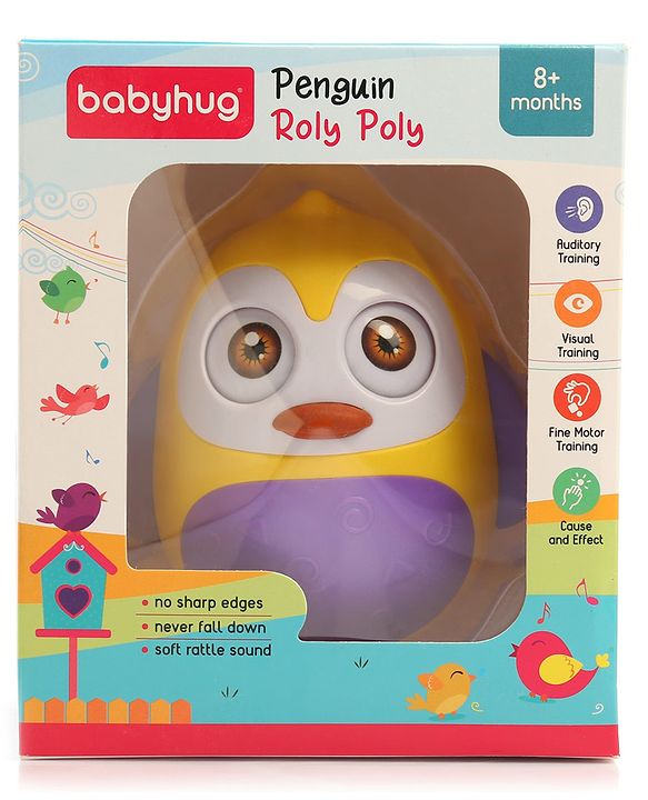 Babyhug Penguin Musical Push and Shake Eye Blinking Blue Roly Poly| Wobbling Bell Sounds For 8 Months+| Child Safe Material| Gifting Toy| BIS Certified