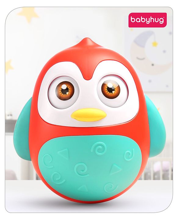 Babyhug Penguin Musical Push and Shake Eye Blinking Blue Roly Poly| Wobbling Bell Sounds For 8 Months+| Child Safe Material| Gifting Toy| BIS Certified