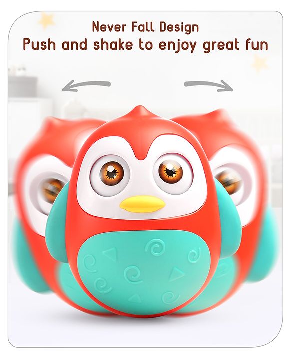 Babyhug Penguin Musical Push and Shake Eye Blinking Blue Roly Poly| Wobbling Bell Sounds For 8 Months+| Child Safe Material| Gifting Toy| BIS Certified