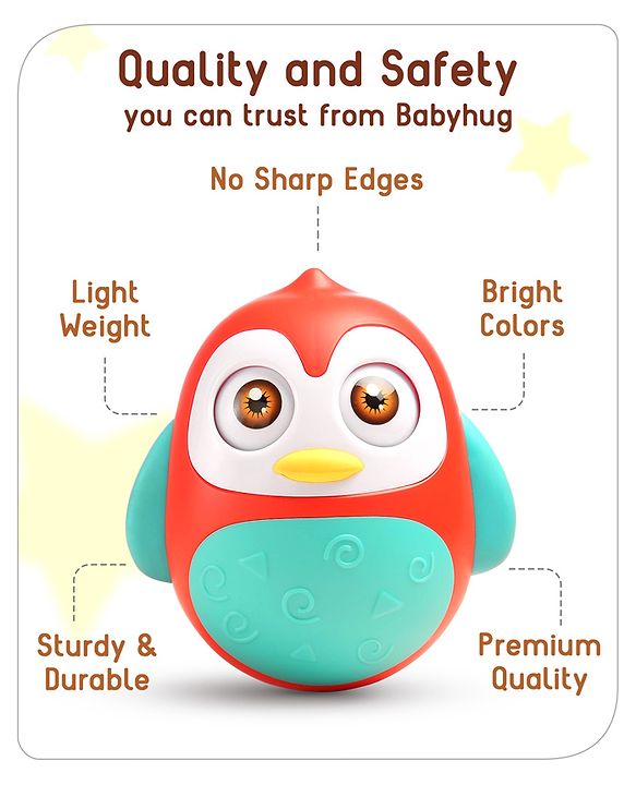 Babyhug Penguin Musical Push and Shake Eye Blinking Blue Roly Poly| Wobbling Bell Sounds For 8 Months+| Child Safe Material| Gifting Toy| BIS Certified