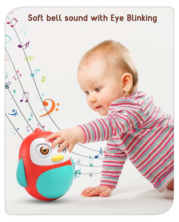 Babyhug Penguin Musical Push and Shake Eye Blinking Blue Roly Poly| Wobbling Bell Sounds For 8 Months+| Child Safe Material| Gifting Toy| BIS Certified