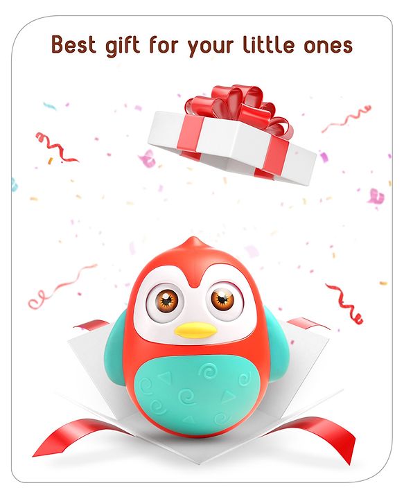 Babyhug Penguin Musical Push and Shake Eye Blinking Blue Roly Poly| Wobbling Bell Sounds For 8 Months+| Child Safe Material| Gifting Toy| BIS Certified