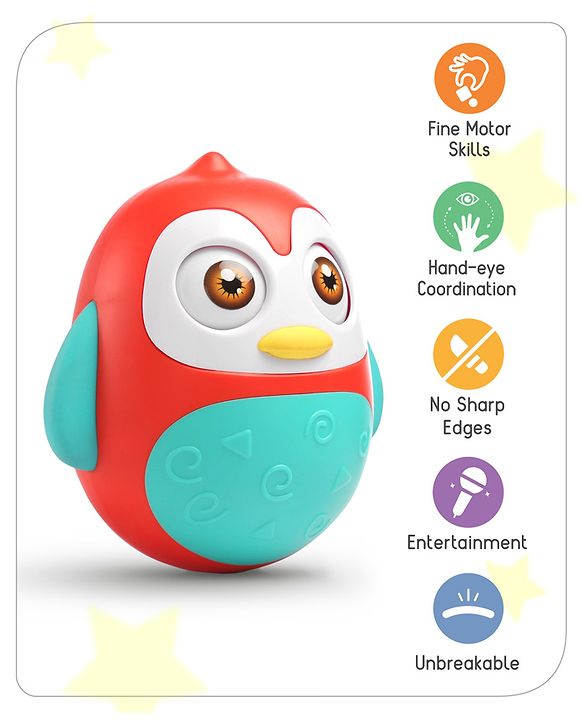 Babyhug Penguin Musical Push and Shake Eye Blinking Blue Roly Poly| Wobbling Bell Sounds For 8 Months+| Child Safe Material| Gifting Toy| BIS Certified