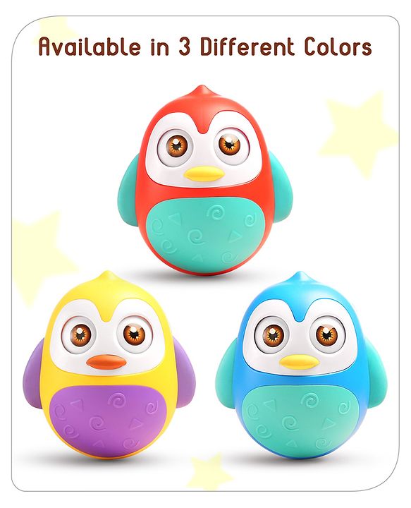 Babyhug Penguin Musical Push and Shake Eye Blinking Blue Roly Poly| Wobbling Bell Sounds For 8 Months+| Child Safe Material| Gifting Toy| BIS Certified