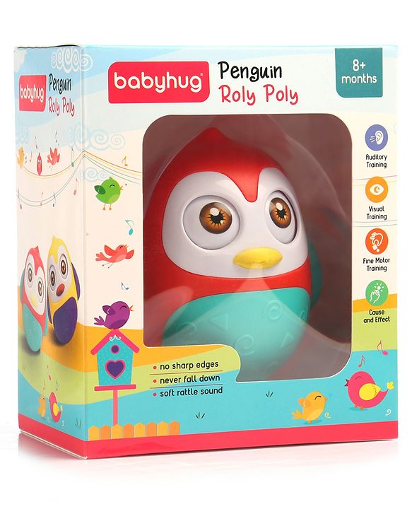 Babyhug Penguin Musical Push and Shake Eye Blinking Blue Roly Poly| Wobbling Bell Sounds For 8 Months+| Child Safe Material| Gifting Toy| BIS Certified