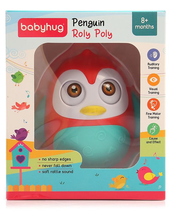 Babyhug Penguin Musical Push and Shake Eye Blinking Blue Roly Poly| Wobbling Bell Sounds For 8 Months+| Child Safe Material| Gifting Toy| BIS Certified