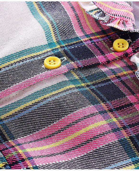 Babyhug Cotton Full Sleeves Checks Frock with Belt & Leggings - Multicolor
