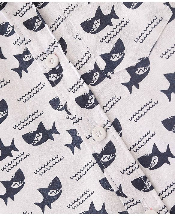 Babyhug Cotton Woven Half Sleeves Shirt Shark Printed - White