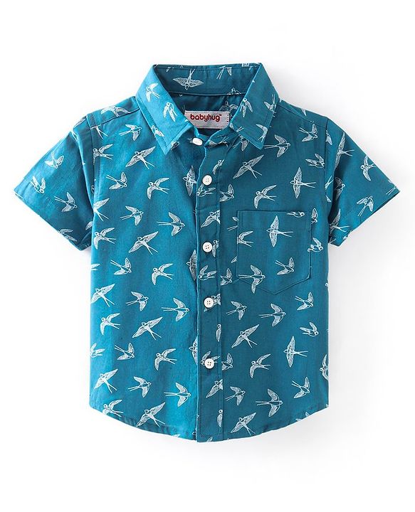 Babyhug 100% Cotton Half Sleeves Shirt Bird Print - Blue