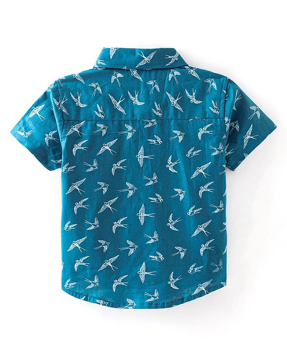 Babyhug 100% Cotton Half Sleeves Shirt Bird Print - Blue