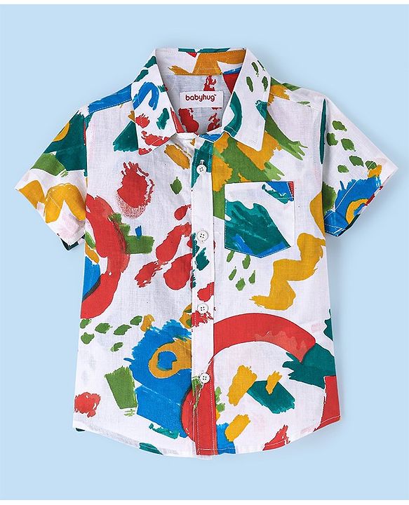 Babyhug Cotton Knit Half Sleeves Abstract Printed Shirt - Multicolour