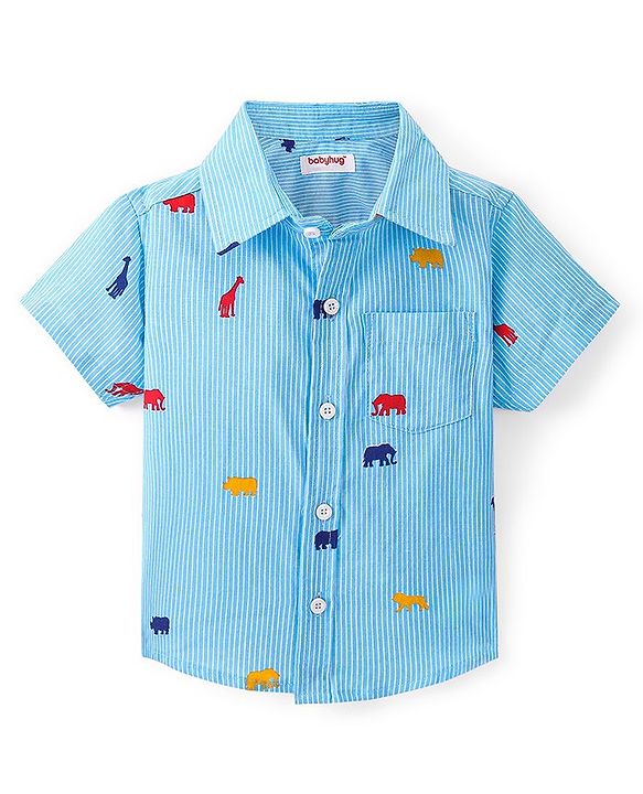 Babyhug 100% Cotton Knit Half Sleeve Shirt With Animals Print - Blue