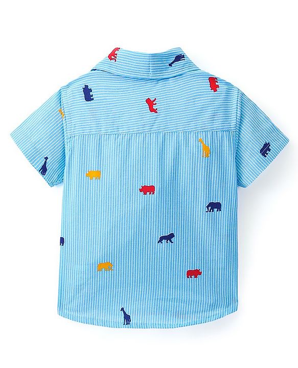 Babyhug 100% Cotton Knit Half Sleeve Shirt With Animals Print - Blue