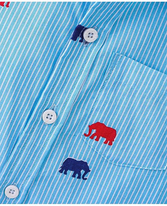 Babyhug 100% Cotton Knit Half Sleeve Shirt With Animals Print - Blue