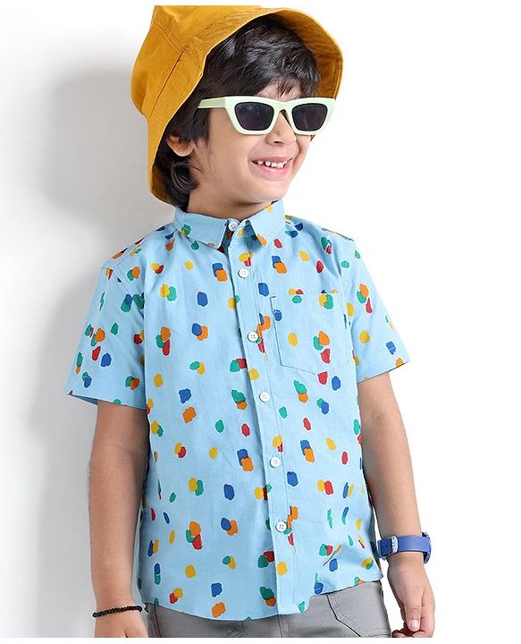 Babyhug 100% Cotton Woven Half Sleeves Abstract Printed Shirt - Blue