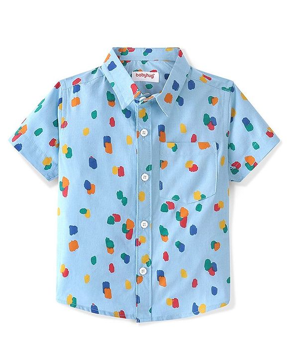 Babyhug 100% Cotton Woven Half Sleeves Abstract Printed Shirt - Blue