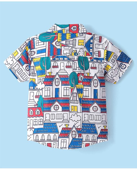 Babyhug 100% Cotton Woven  Half Sleeves Shirt with City Theme Print  - White