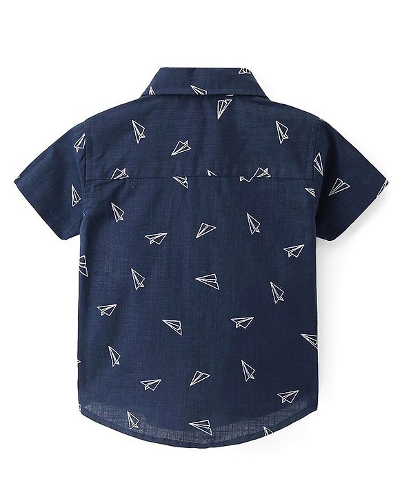 Babyhug Cotton Woven Half Sleeves Paper Planes Printed Shirt - Blue