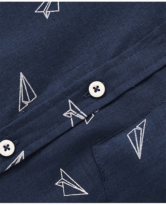 Babyhug Cotton Woven Half Sleeves Paper Planes Printed Shirt - Blue