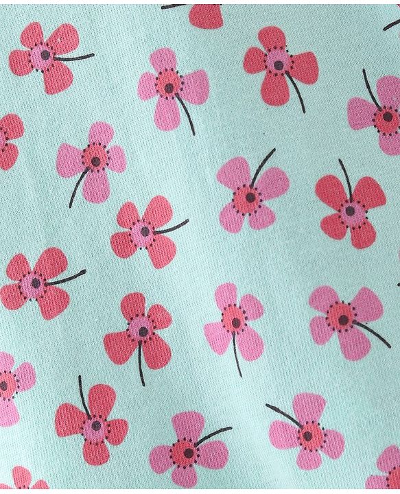 Babyhug 100% Cotton Knit Half Sleeves Frocks with Floral Print & Bow Applique Pack of 2- Pink & Blue