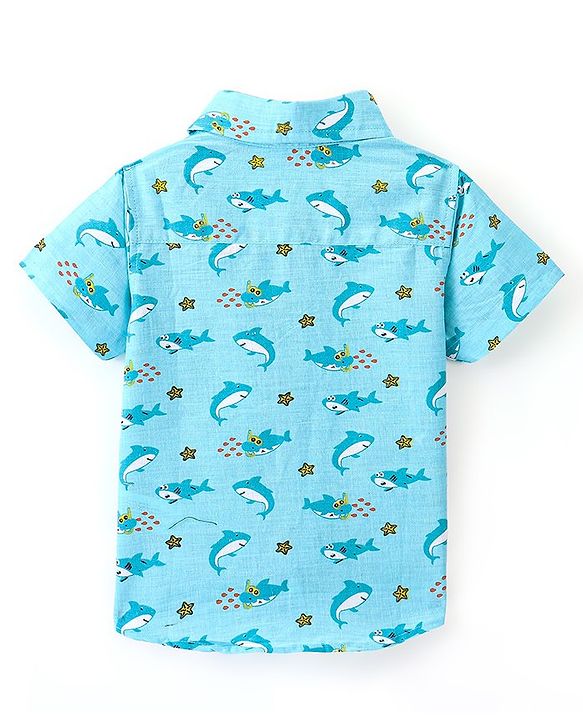 Babyhug 100% Cotton Knit Half Sleeve Shirt With Shark Print - Blue